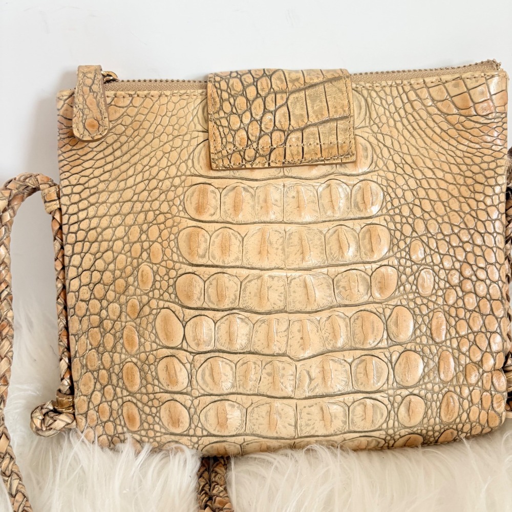 Brahmin Melbourne Collection Tan Croc Embossed Leather Crossbody Bag - Picture 9 of 16